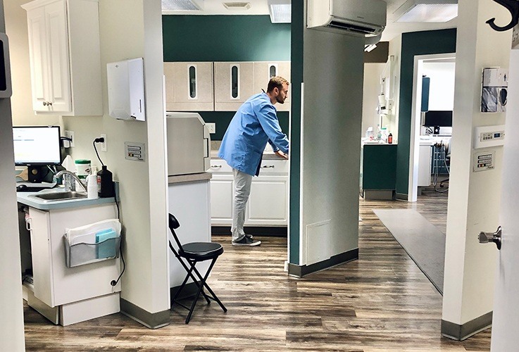 Hallway looking into dental treatment rooms