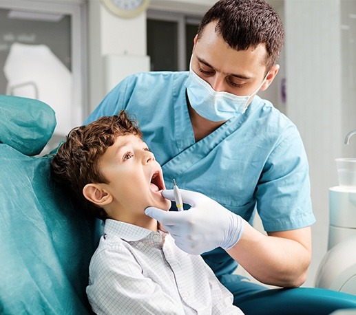 Young boy during children's dentistry exam