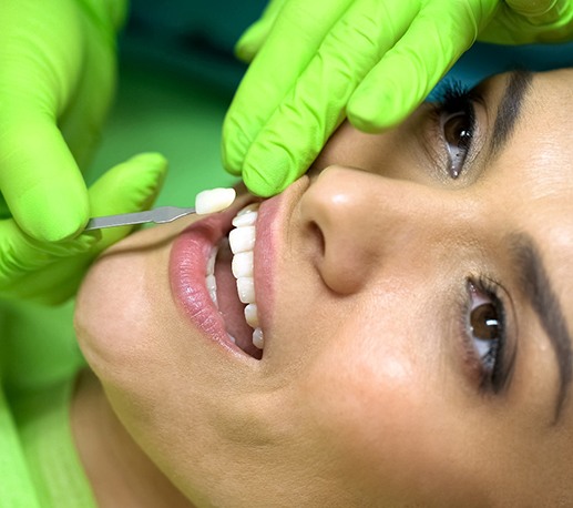 Closeup of smiling woman with veneers in Granger