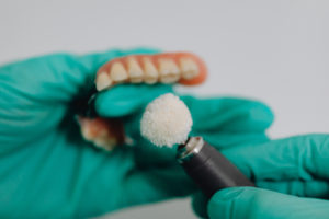 Dentures being fabricated in a dental lab
